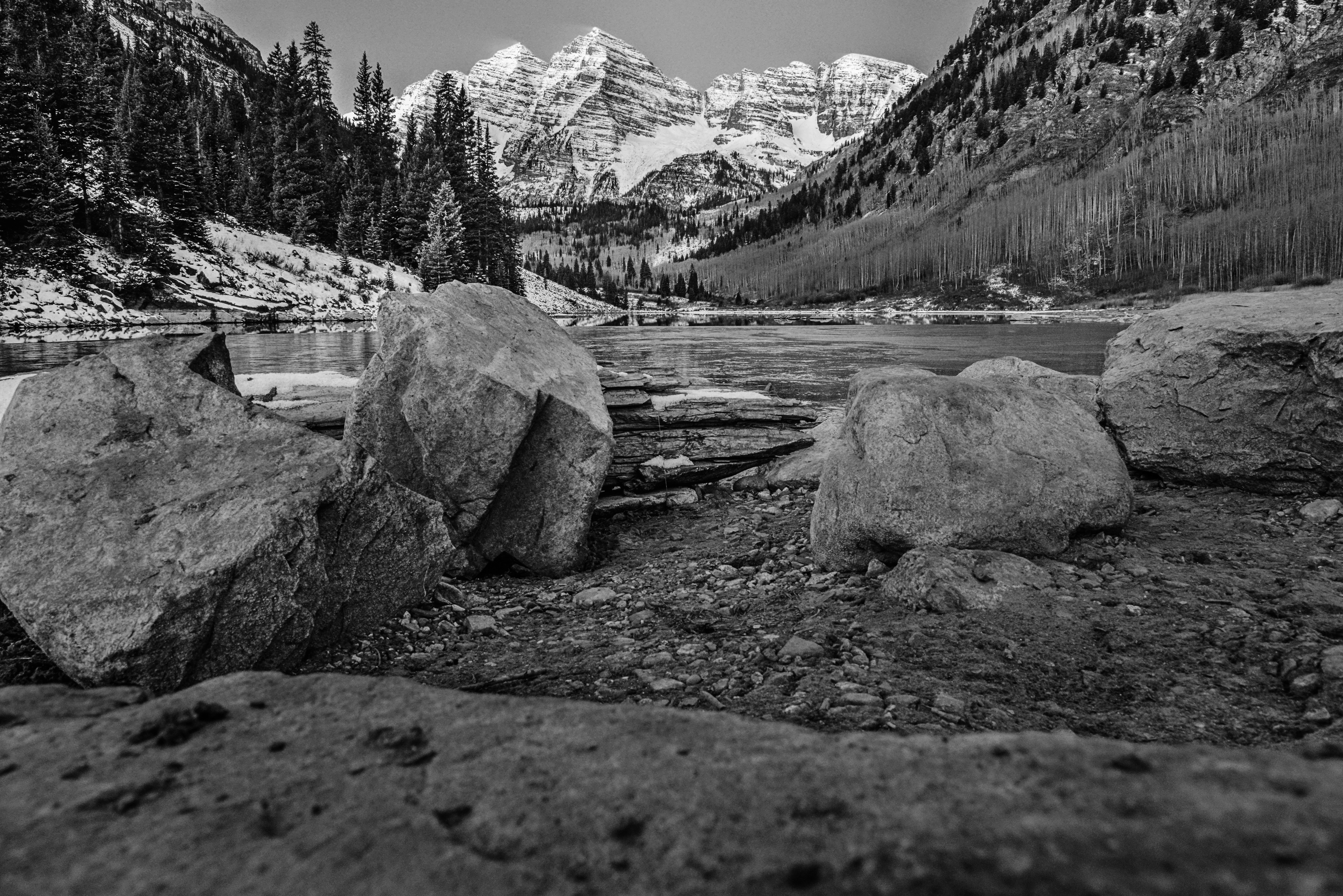 Maroon Bells Lake B&W by Paul Kestel