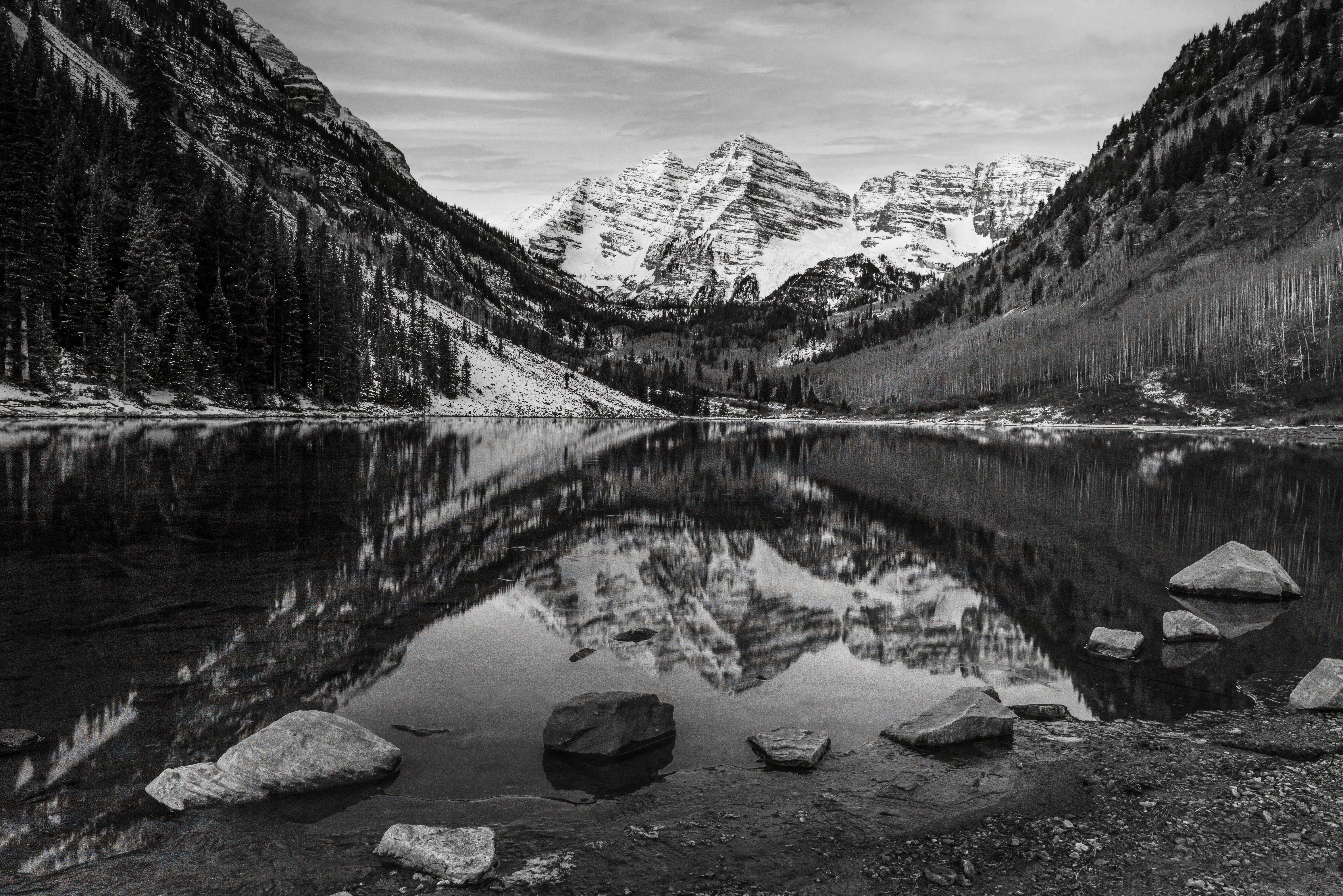Maroon Bells Reflection B&W by Paul Kestel
