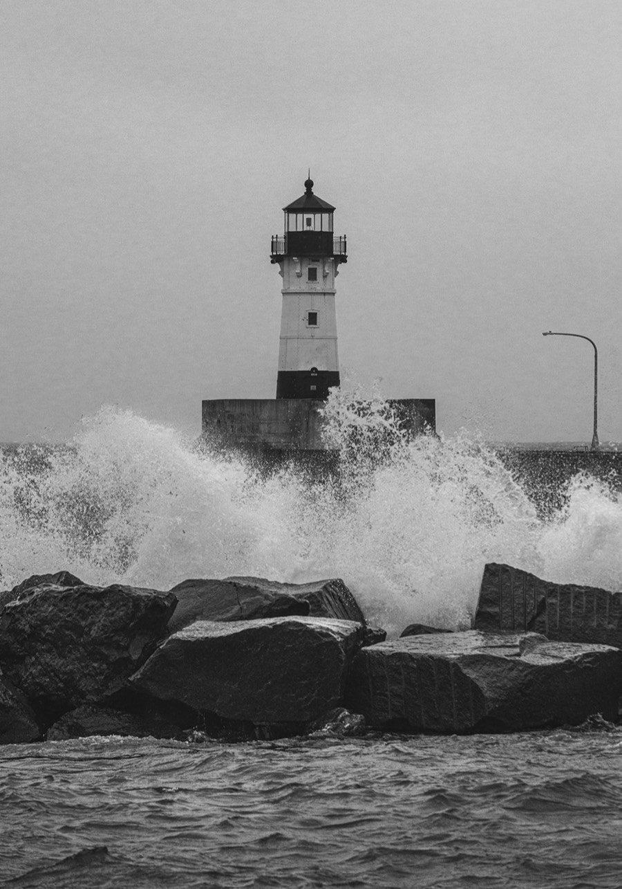 Duluth North Pier Lighthouse B&W by Paul Kestel